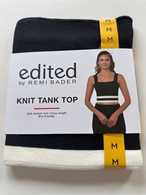 NWT Women's Black Knit Tank Top with White Trim Size Medium (G4)